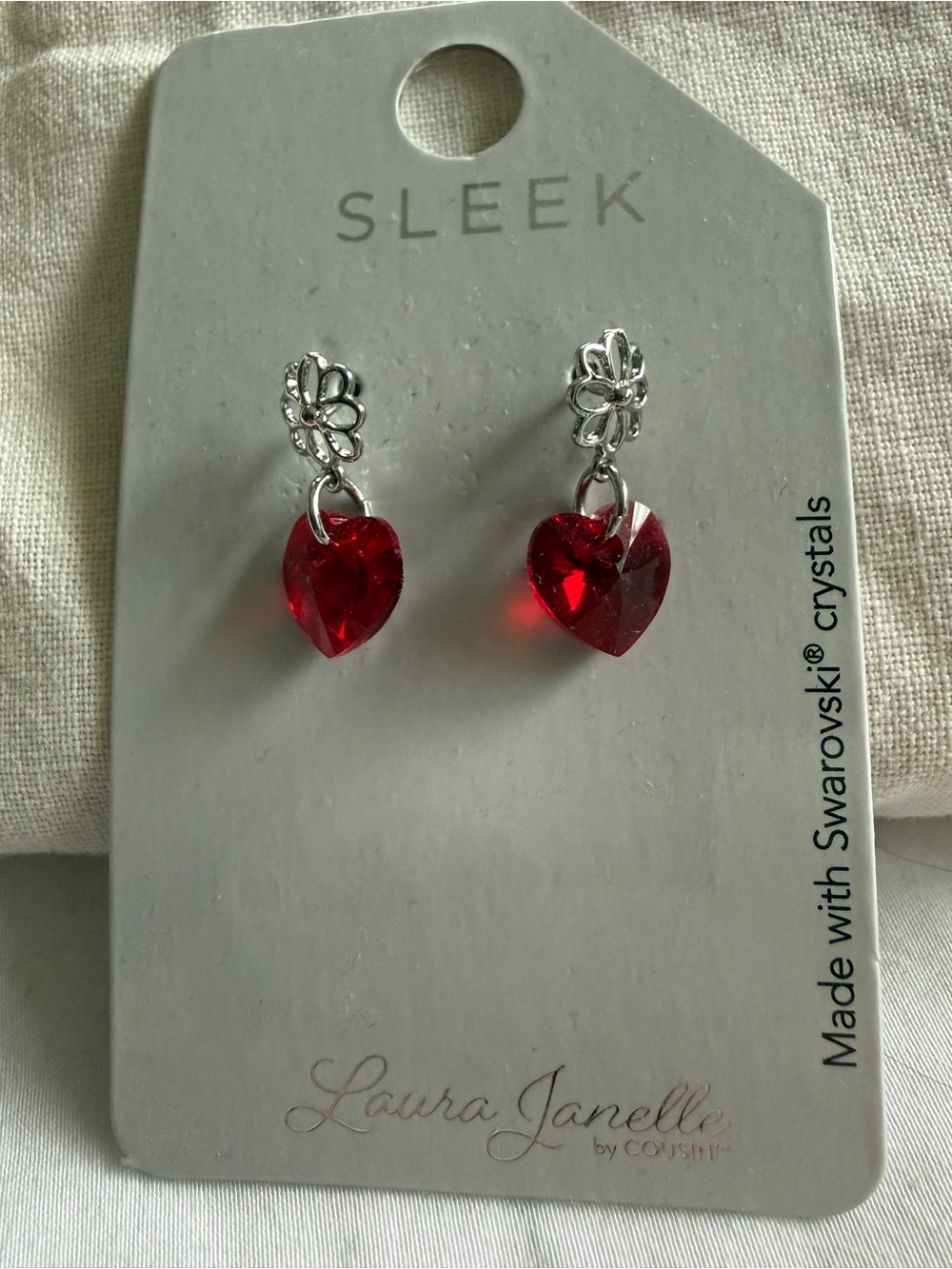 Sleek Red Heart Swarovski Crystal Drop Earrings